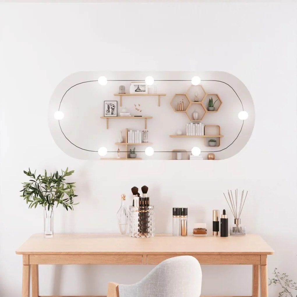 3189163 vidaXL Espelho de parede oval com luzes LED 40x90 cm vidro