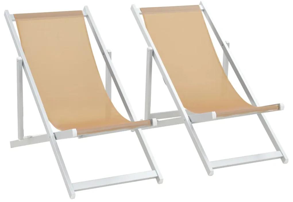 44349 vidaXL Cadeiras de praia dobráveis 2 pcs alumínio e textilene creme