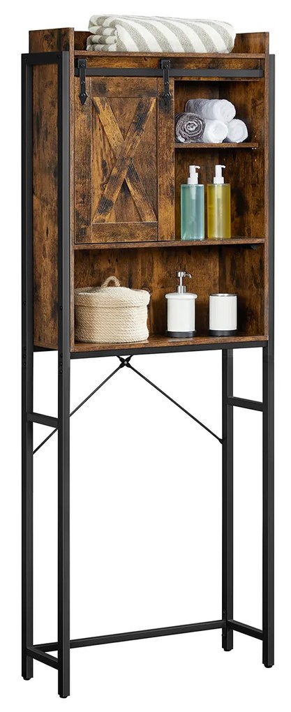 Armário Sob a Sanita de casa de banho 64 x 24 x 171 cm Castanho Vintage-preto