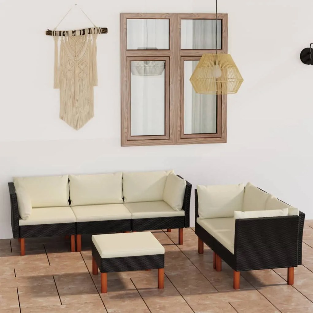 vidaXL 6 pcs conjunto lounge de jardim c/ almofadões vime PE preto