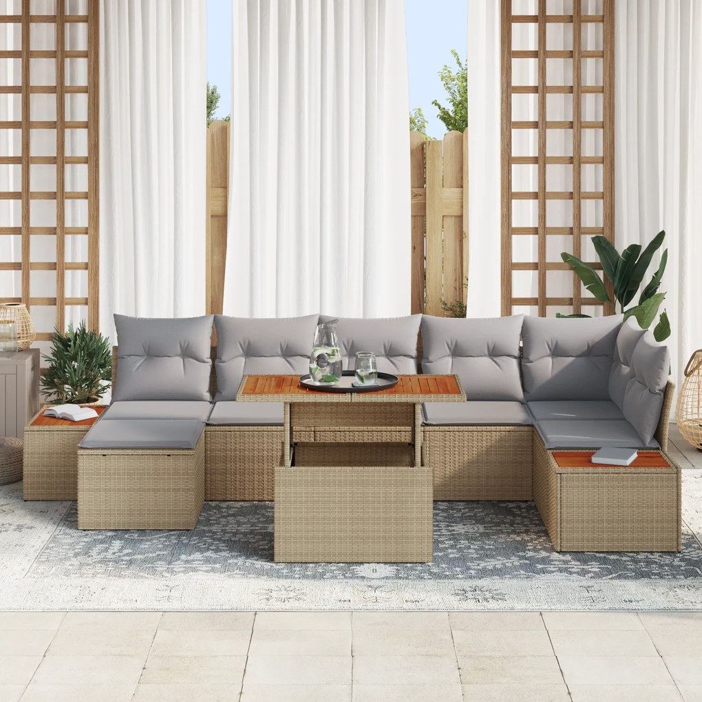 Conjunto de Sofás de Jardim vidaXL 8 Peças com Almofadas Bege Poliratt