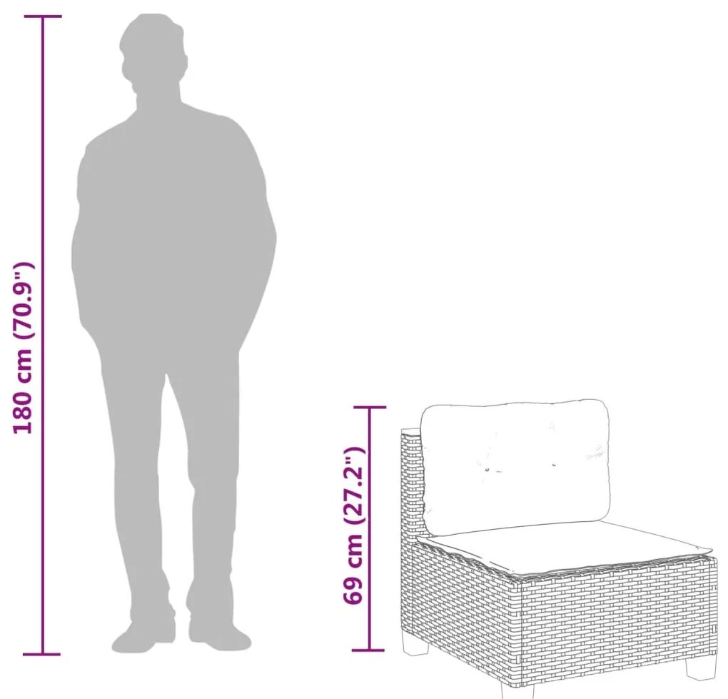 8 pcs conjunto sofás de jardim c/ almofadões vime PE cinzento