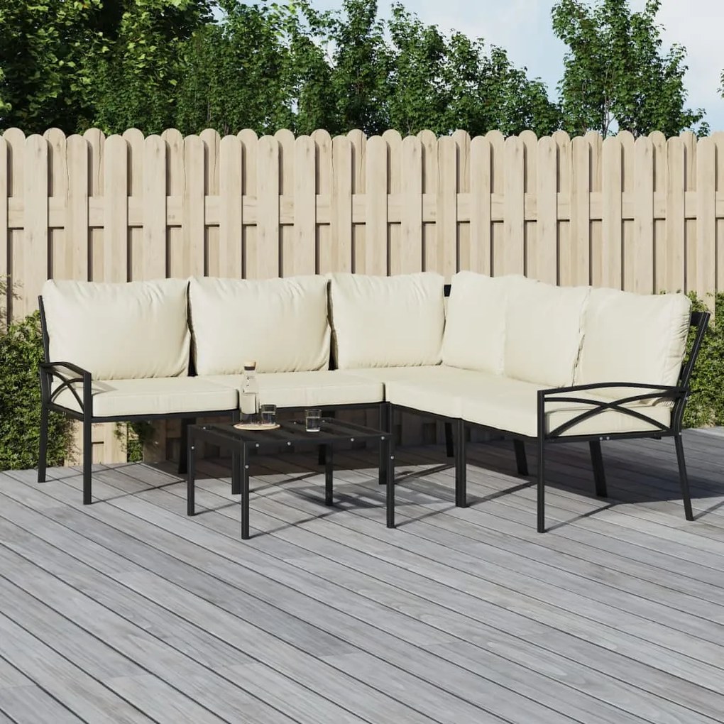 vidaXL 6 pcs conjunto lounge de jardim aço c/ almofadões areia
