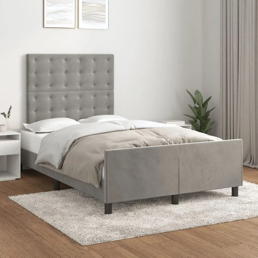 Estrutura de cama c/ cabeceira 120x190 cm veludo cinza-claro