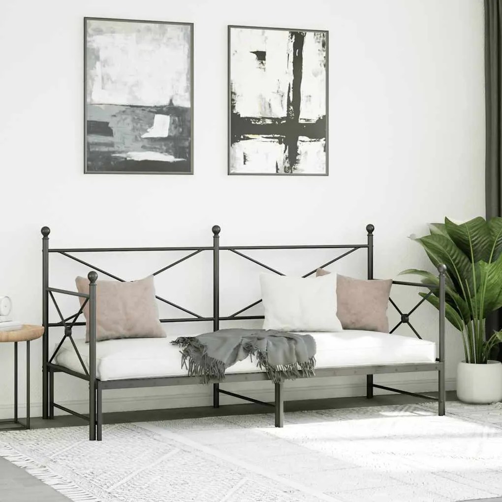 Cama de dia com gavetão sem colchão 80x200 cm aço preto