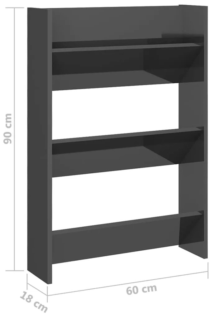 Sapateiras de parede 2pcs 60x18x90 cm contrapl. cinza brilhante