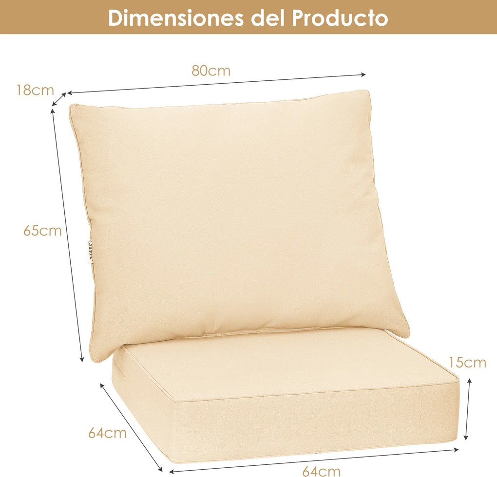 Conjunto de 2 almofadas para jardim (CADEIRA NÃO INCLUIDA) com fitas antiderrapantes removíveis e enchimento macio para sofá de sala de estar, cor beg