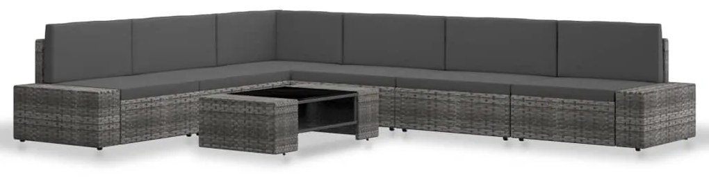 7 pcs conjunto lounge de jardim vime PE cinzento
