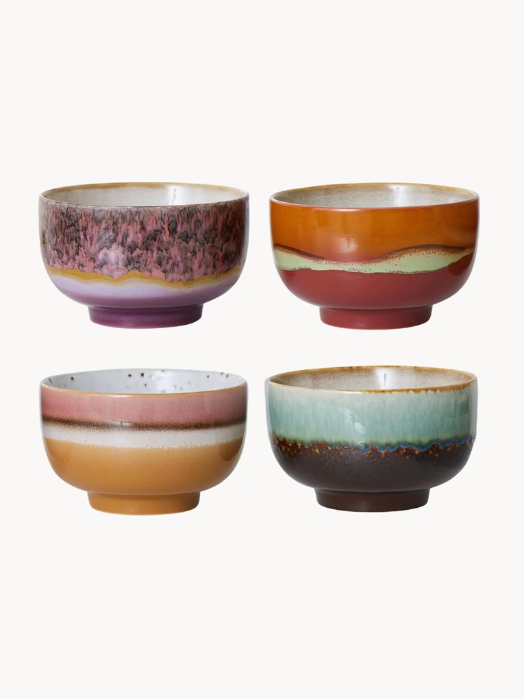 Tigelas em cerâmica pintadas à mão 70's, conjunto de 4