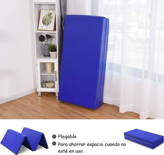 Tapete de ginástica dobrável e antiderrapante Tapete de chão macio dobrável para exercícios de ioga e fitness em casa 240 x 116 x 5 cm Azul