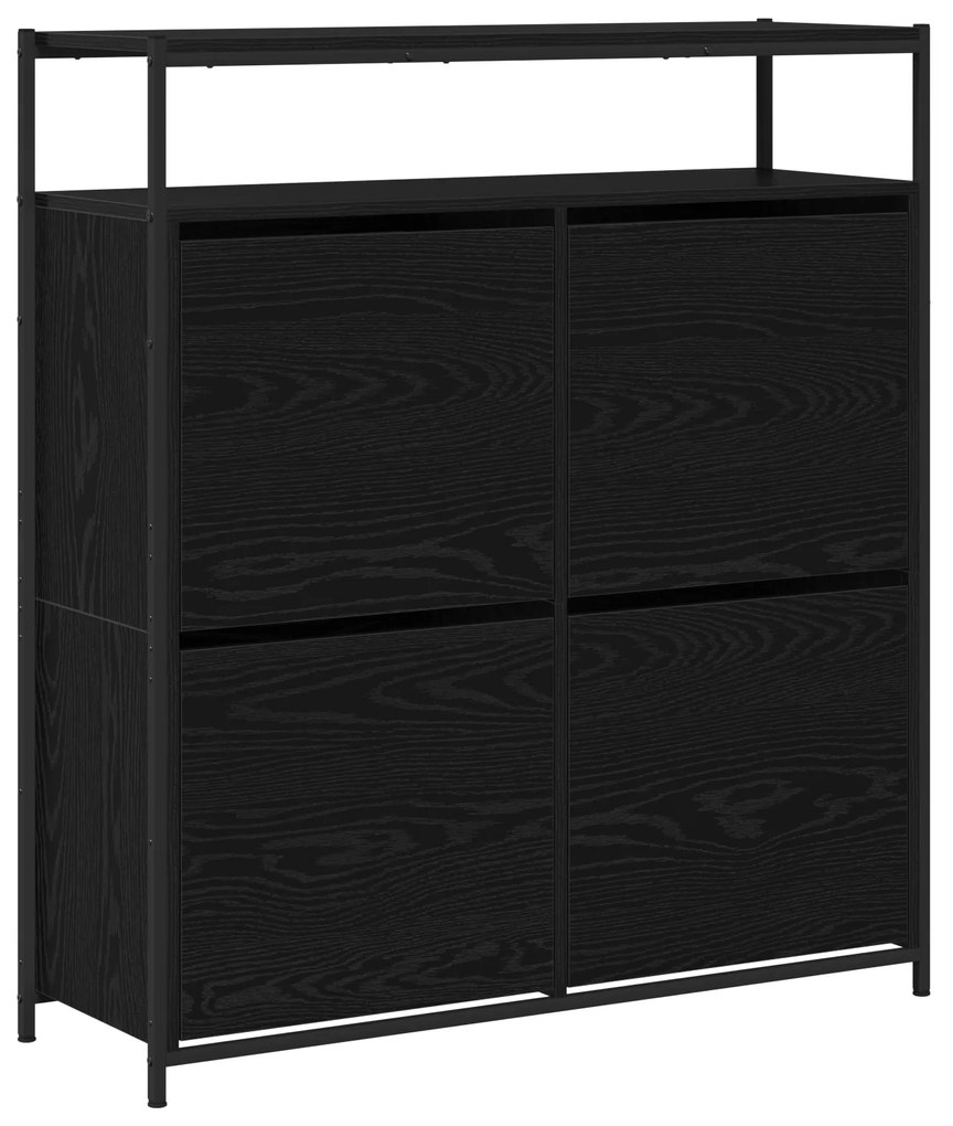 Gabinete de Sapatos com 4 Gavetas Basculantes Carvalho Preto 100x34x11