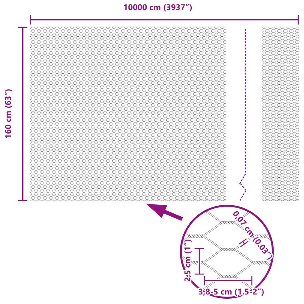 Cerca Hexagonal vidaXL Cinza 1.6x100 m Aço