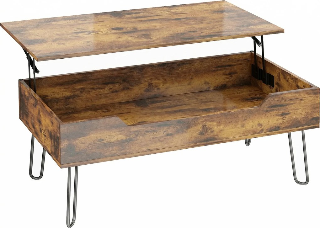 Mesa de Centro Retangular em Madeira com Grande Armazenamento Oculto Altura Ajustável 95x50x40 cm Castanho Rústico