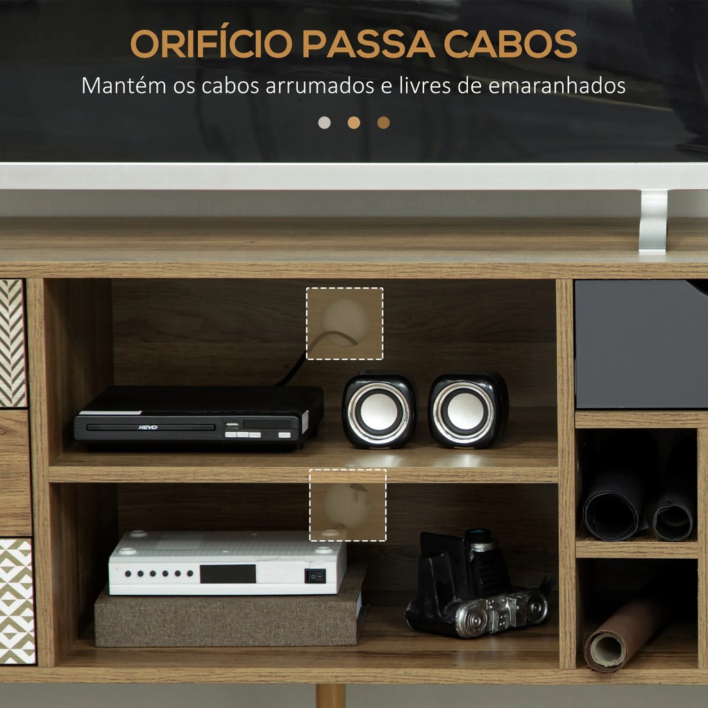 HOMCOM Móvel de TV com Prateleira de Armazenamento 4 Gavetas e Pés de Metal Móvel de TV para Televisores de até 50 Polegadas para Escritório 120x39x64cm Marrom