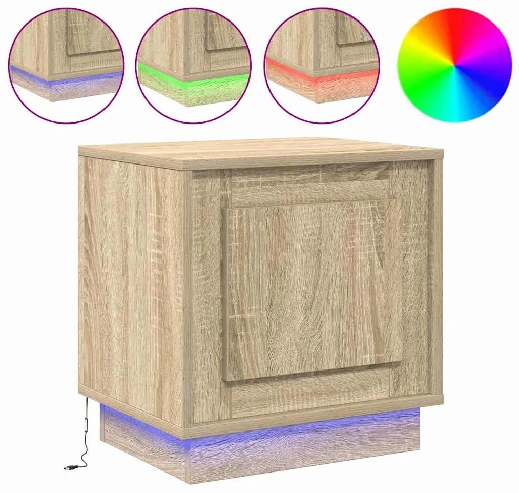 Criados-mudos com Luzes LED 2 pcs Carvalho Sonoma 44x34,5x45 cm