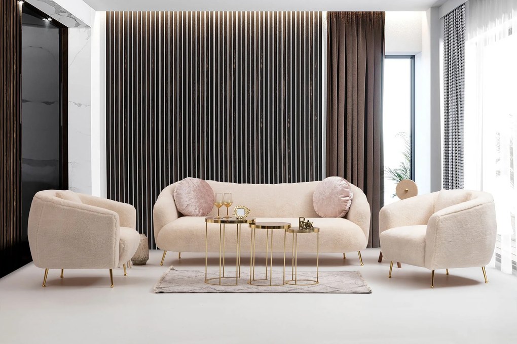 Sofá de 3 Lugares Istiridye – Bege – 215x90x80 cm