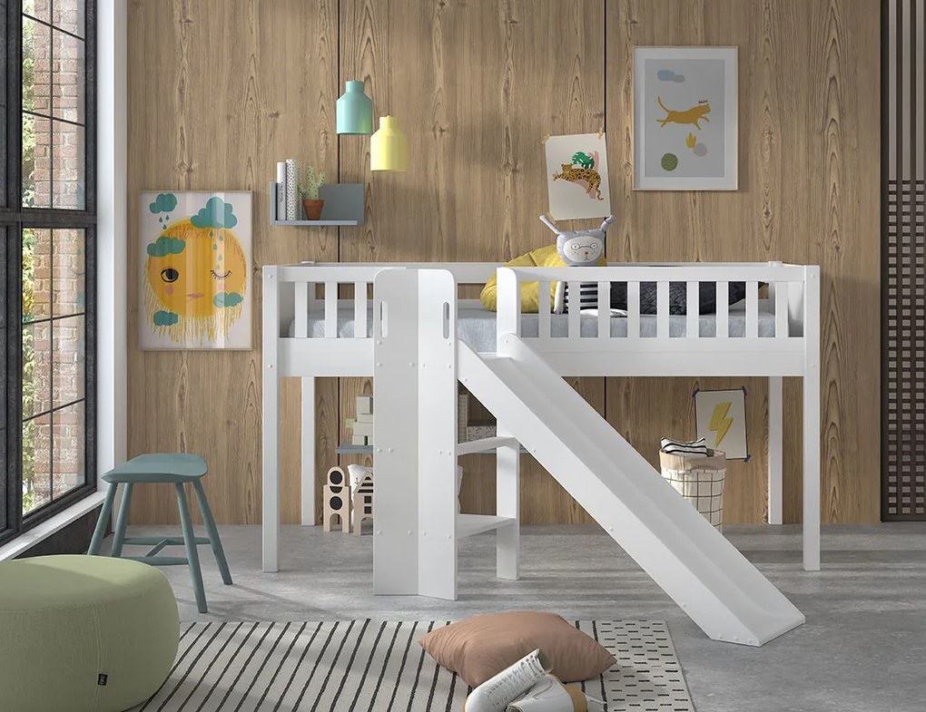 Conjunto cama Infantil SCOTT + escorrega Branca