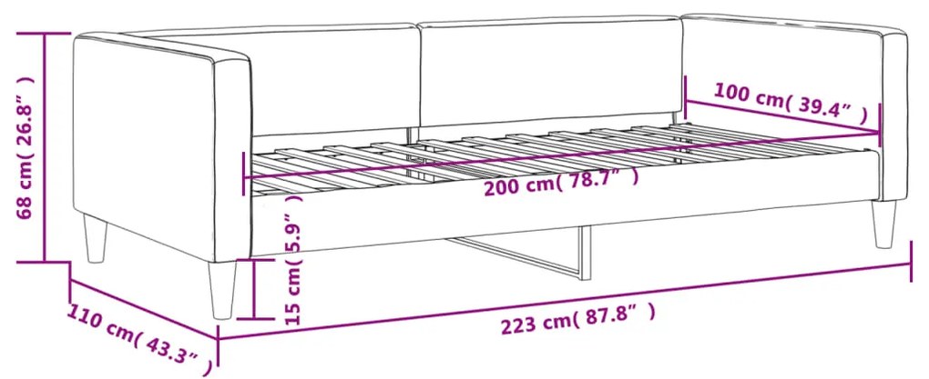 Sofá-cama 100x200 cm tecido cinzento-claro