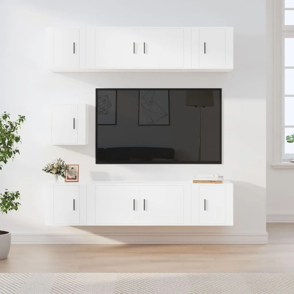 vidaXL Conjunto móveis de TV 7 pcs madeira processada branco