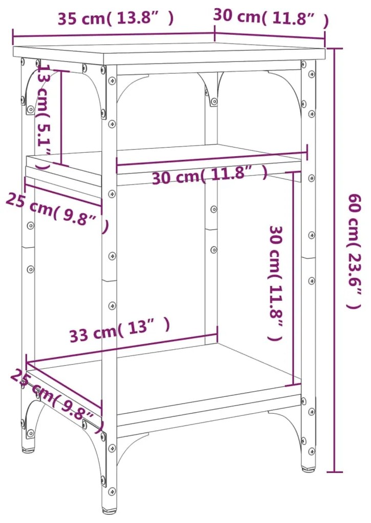 Mesa de apoio 35x30x60 cm derivados de madeira preto