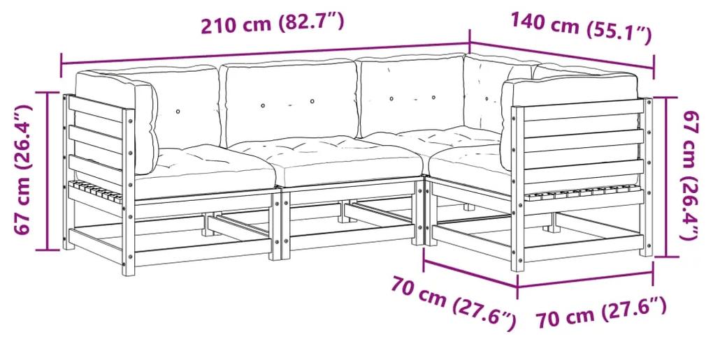 4 pcs conjunto de sofás p/ jardim com almofadões pinho maciço