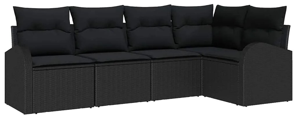 Conjunto de Sofá de Jardim de 5 Peças com Almofadas Preto Rattan de Po