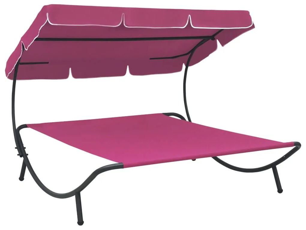vidaXL Espreguiçadeira jardim com toldo rosa