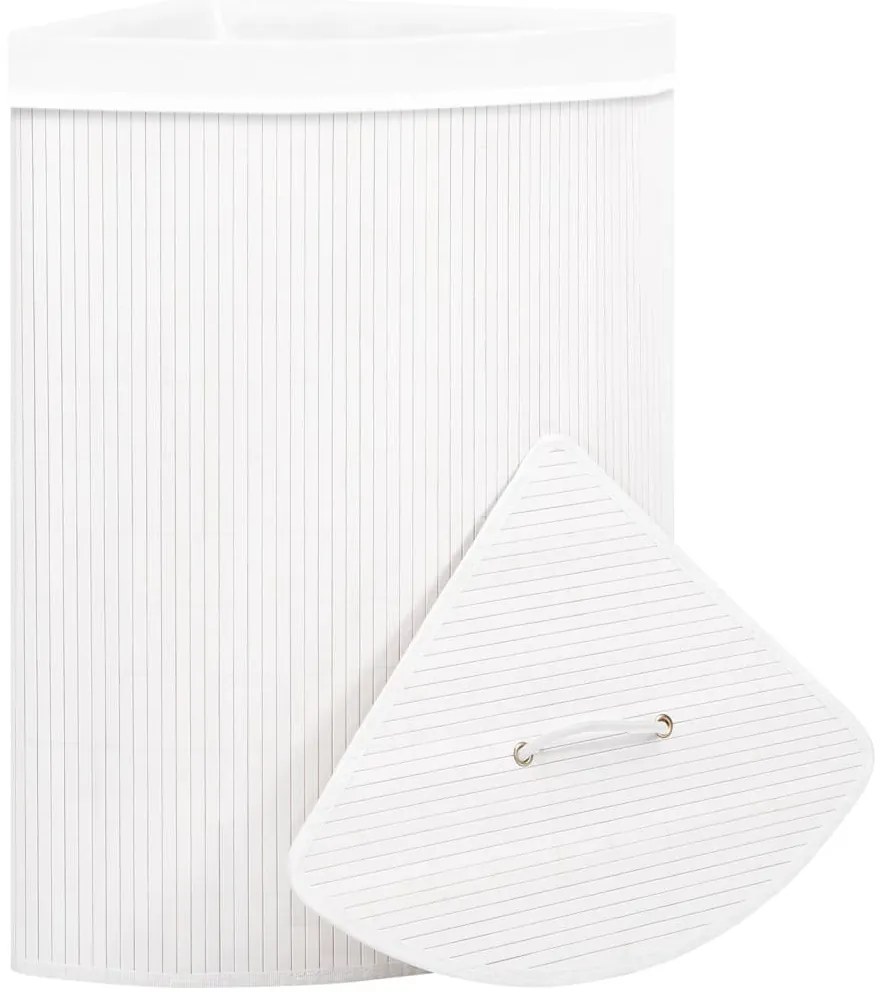 Cesto de canto para roupa suja 60 L bambu branco