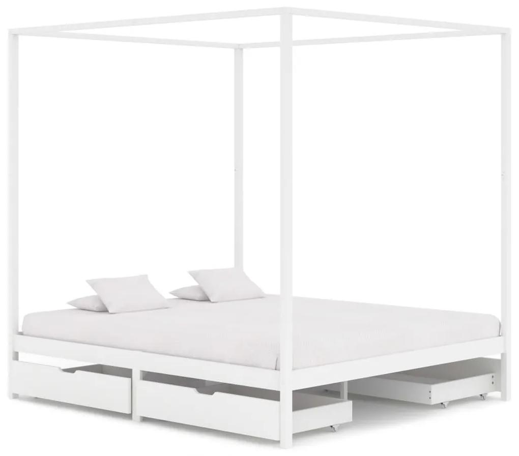 Estrutura cama dossel 4 gavetas 180x200cm pinho maciço branco