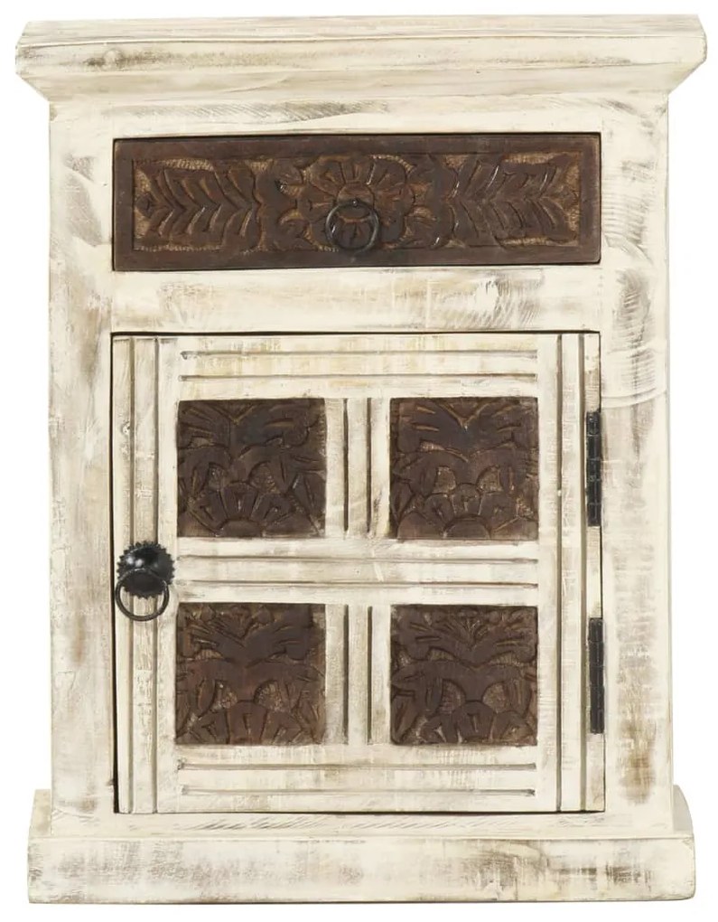 Mesa de cabeceira 40x30x50cm madeira de mangueira maciça branco