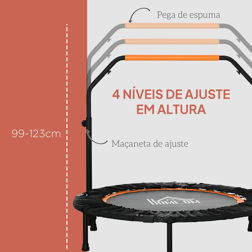 Trampolim Fitness Ø102 Trampolim Dobrável com Pega Ajustável em 4 Níveis Estrutura de Aço Preto e Laranja