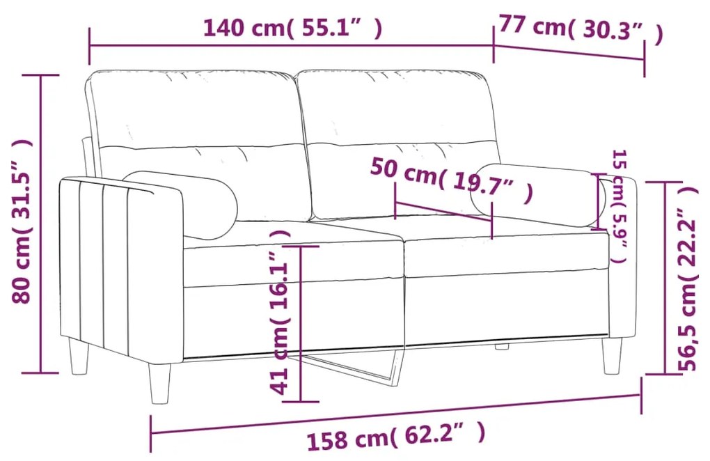 Sofá 2 lugares + almofadas decorativas 140 cm tecido cor creme