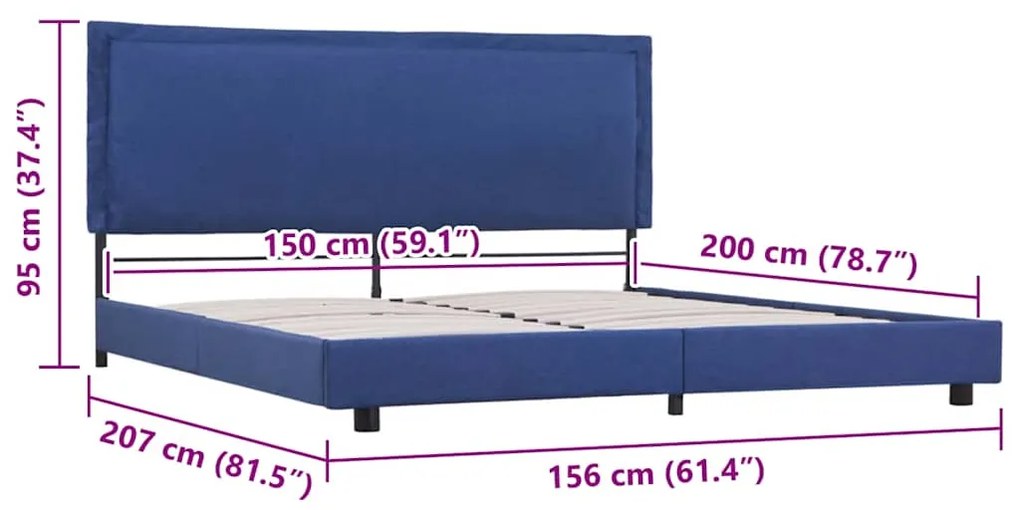 Estrutura de cama sem colchão 150x200 cm tecido azul