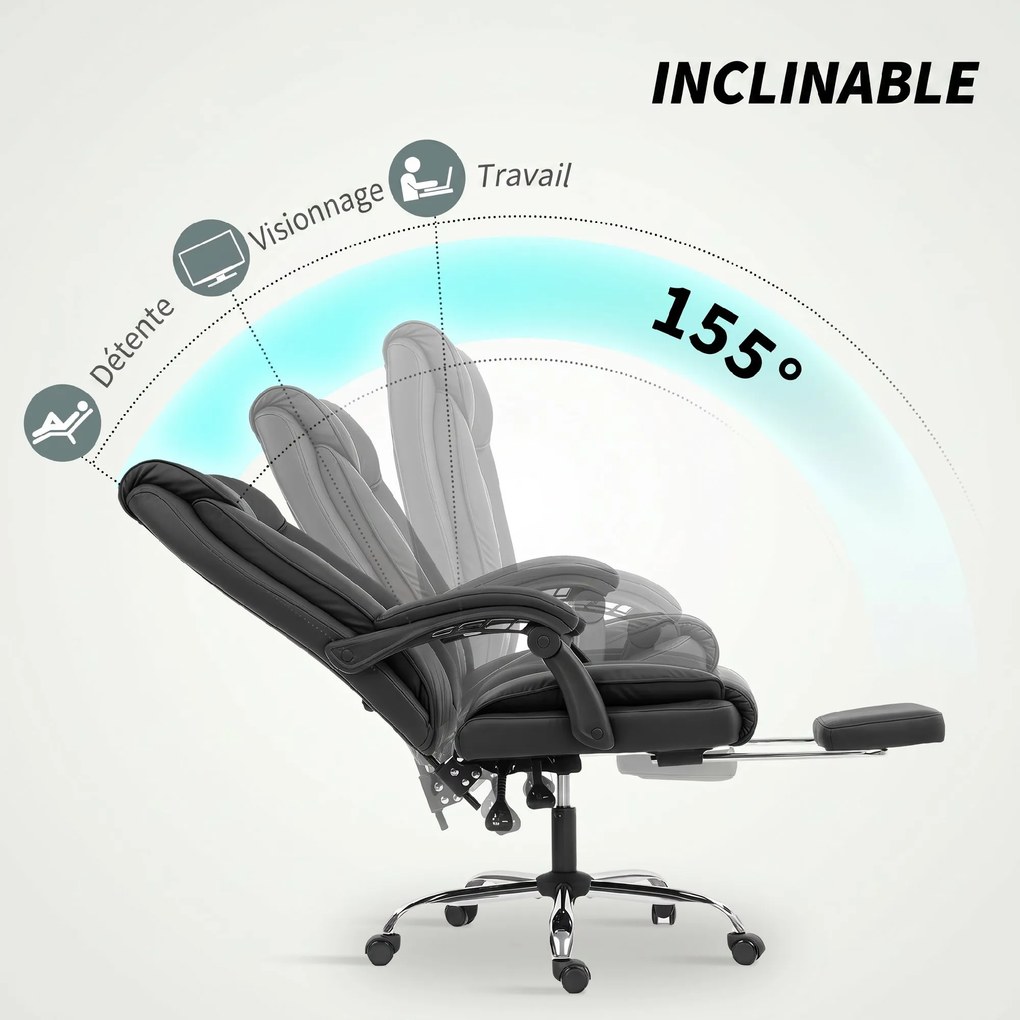 Cadeira de escritório ergonómica, cadeira de escritório reclinável com apoio para os pés, altura ajustável, giratória a 360°, preta