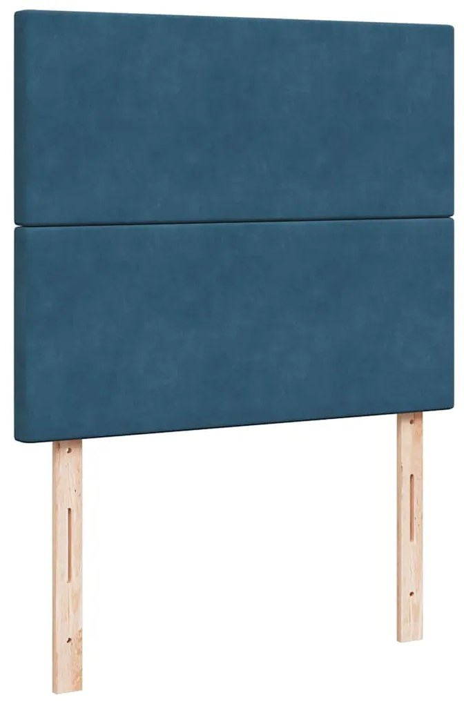 Cama box spring colchão LED 120x190cm couro artif. azul-escuro