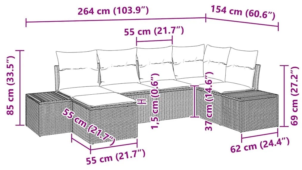 Conjunto de Sofá de Jardim de 6 Peças com Almofadas - Rattan Poly Bege