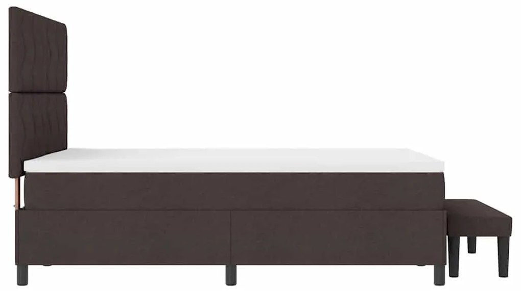 Cama Box com Colchão e Banco Marrom Escuro 140x200 cm Tecido