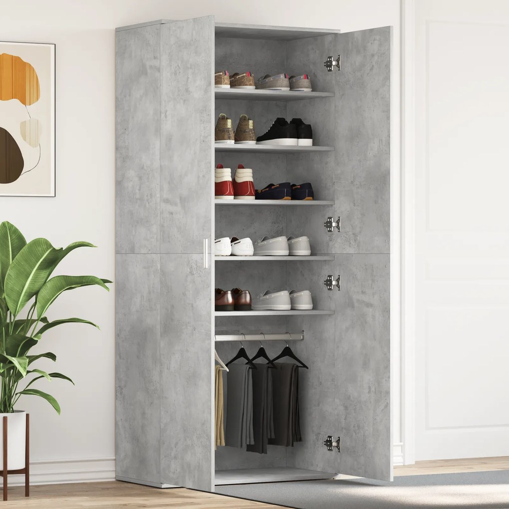 vidaXL Guarda-Sapatos Cinza Concreto 80x39x180 cm de Madeira de Engenharia