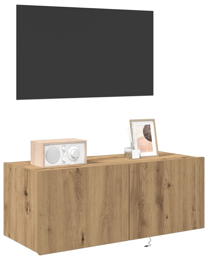 Armário de TV vidaXL com luzes LED Carvalho Artesanal 80x35x31 cm