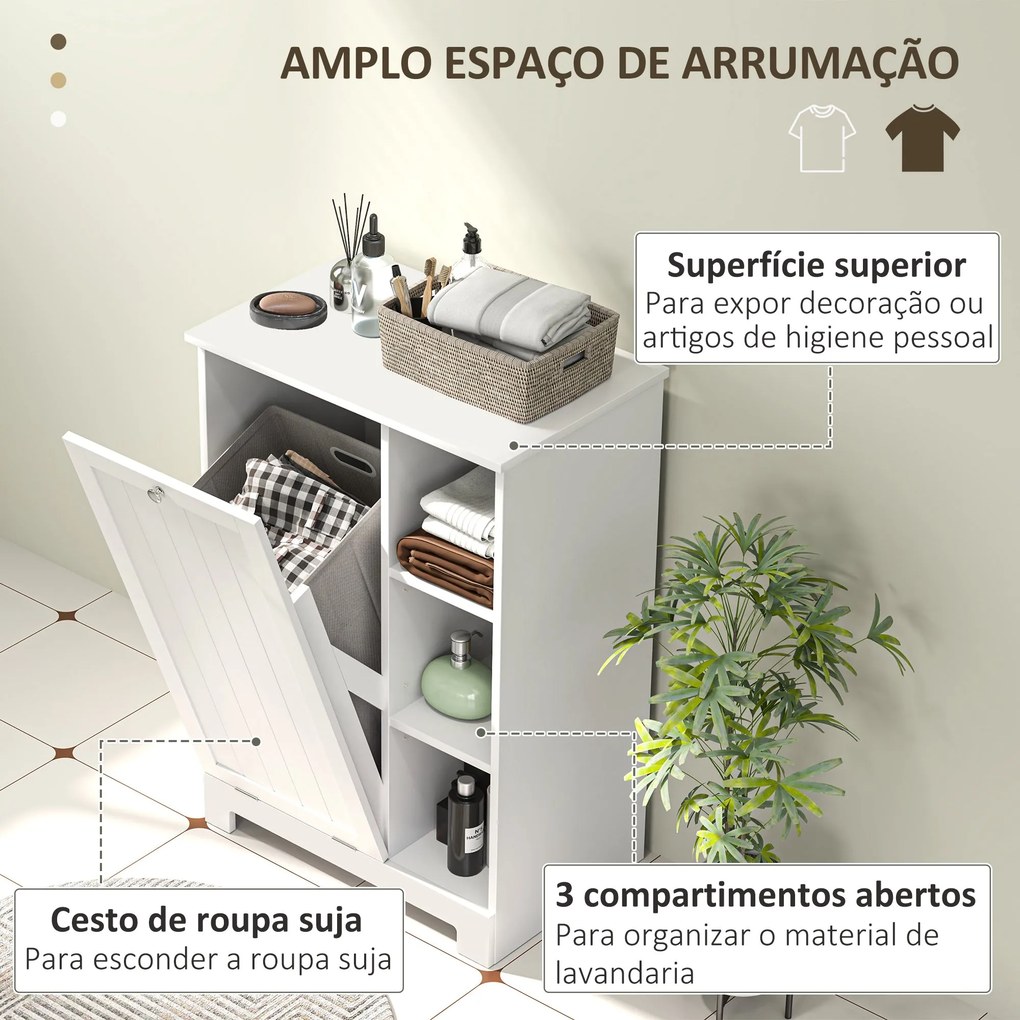 Móvel Casa de Banho com Cesto para Roupa Móvel Auxiliar Casa de Banho