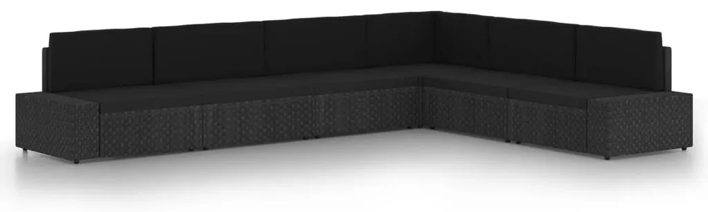 vidaXL 6 pcs conjunto lounge de jardim c/ almofadões vime PE preto