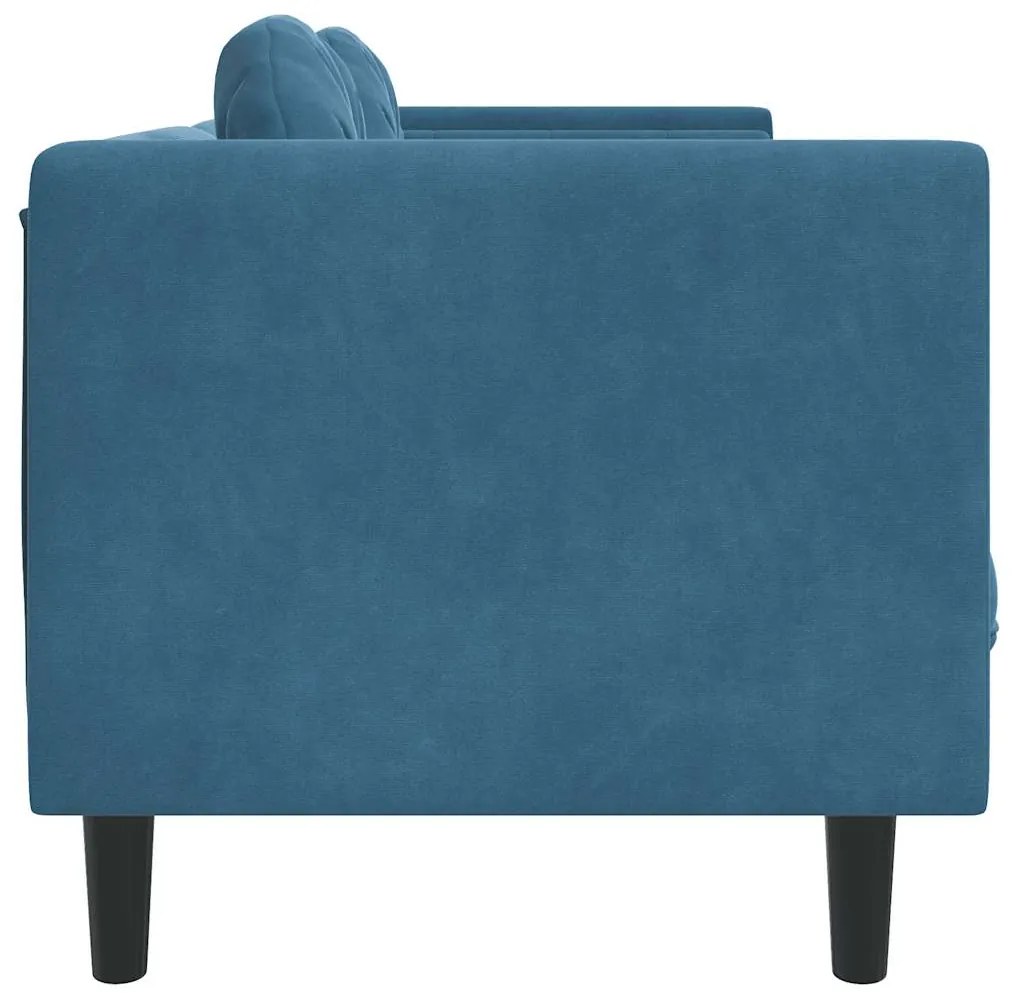 Sofá com almofadões 2 lugares veludo azul