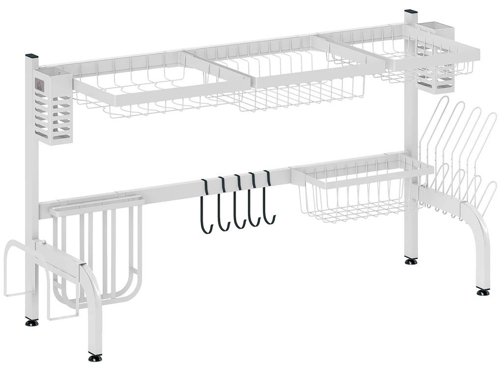 Escorredor de Louça de Aço de 2 Níveis com Prateleira para Pratos Suporte para Facas e Talheres 100x30x54,5 cm Branco