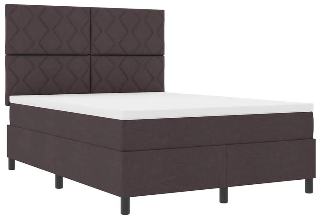 Cama Box com Colchão e LED Castanho Escuro, 160 x 200 cm, Tecido