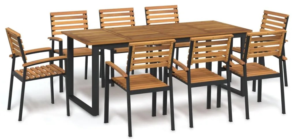 Conj. jantar p/ jardim 9 pcs madeira de acácia maciça e metal