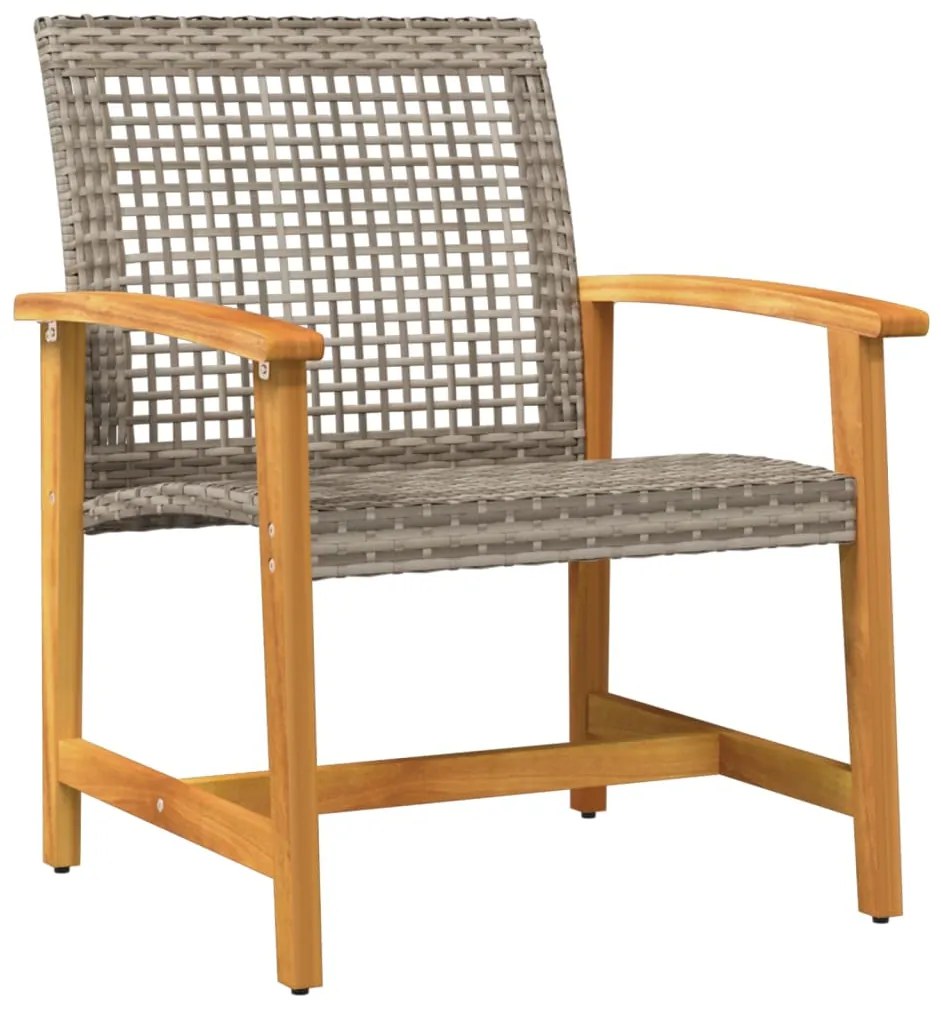 Cadeiras de jardim 2 pcs vime PE/madeira de acácia maciça cinza