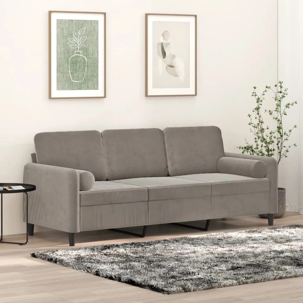 vidaXL Sofá 3 lugares c/ almofadas/almofadões 180cm tecido cinza-claro
