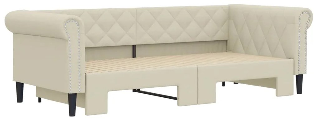 Sofá-cama com gavetão 90x200 cm couro artificial creme