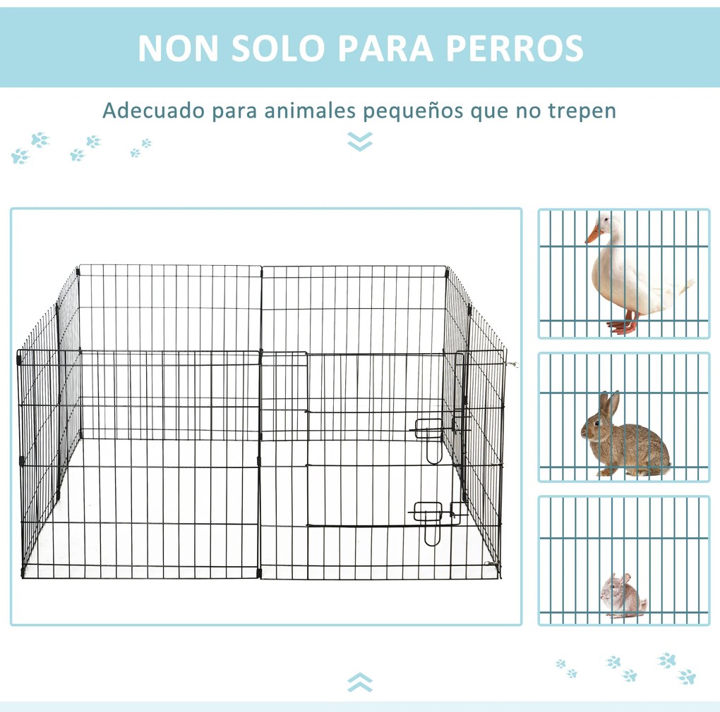PawHut Parque para Cães 8 Painéis 61x61cm Dobráveis Gaiola Metálica para Animais de Estimação com Porta e Dupla Fechadura para Jardim Pátio Exterior Preto