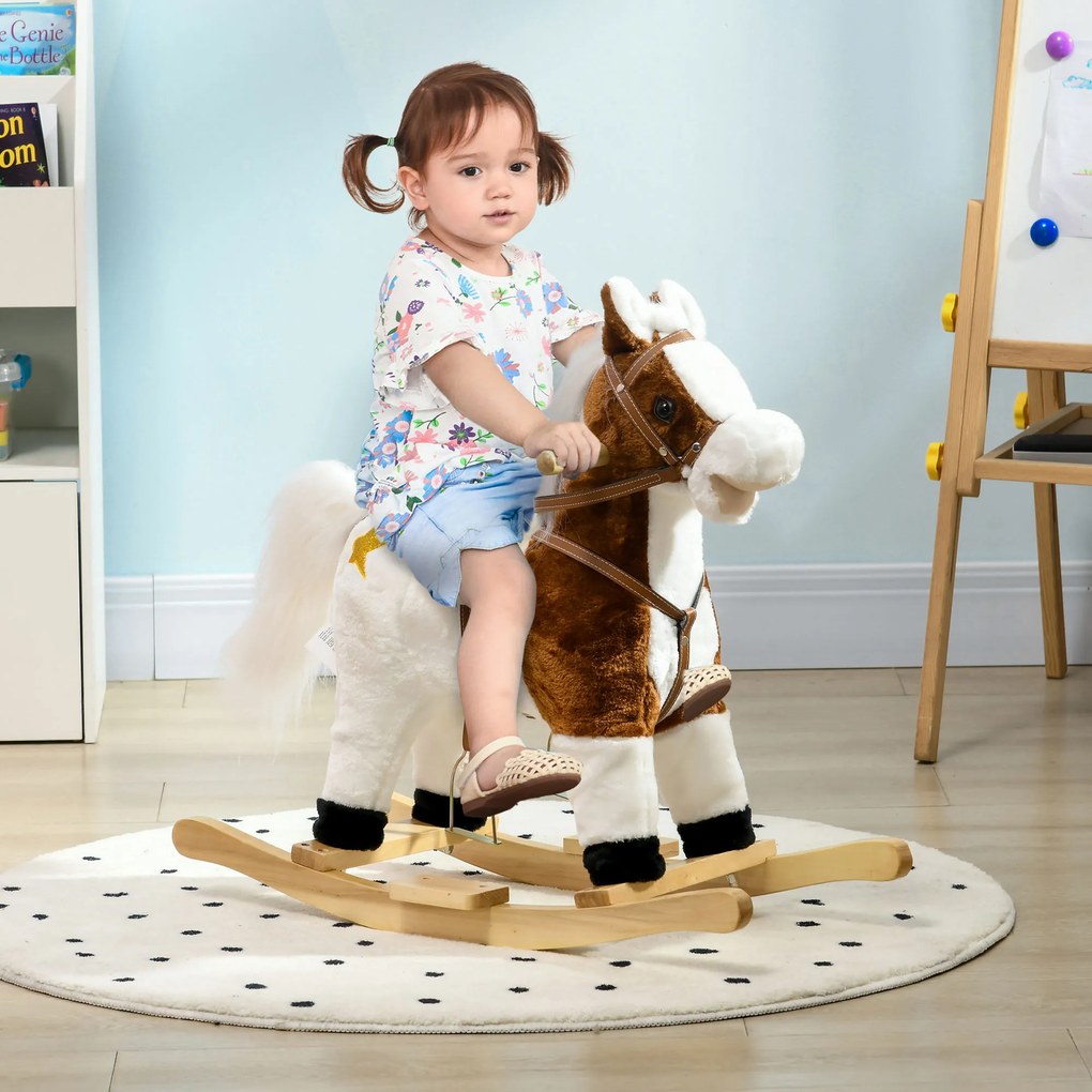 Cavalo Baloiço para Crianças com Música Som e Função de Movimento da Cauda Carga 30 kg 68x26x62 cm Castanho e branco